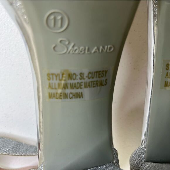 ShoeLand Cutesy Silver Sparkly Metallic Platform Ankle Strap High Heel Womens 11 - Picture 11 of 15